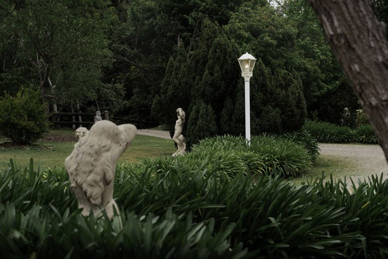 Garden statues among the lilies