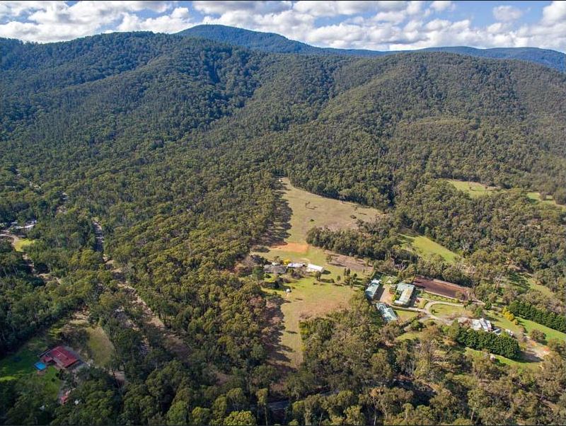 Home Farm from the air, tucked into the ranges